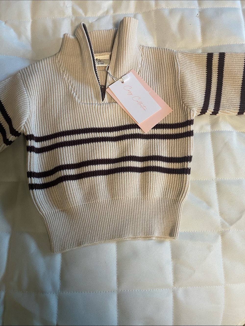 Cream Quarter-Zip Stripe Sweater, by Blossom & Pear